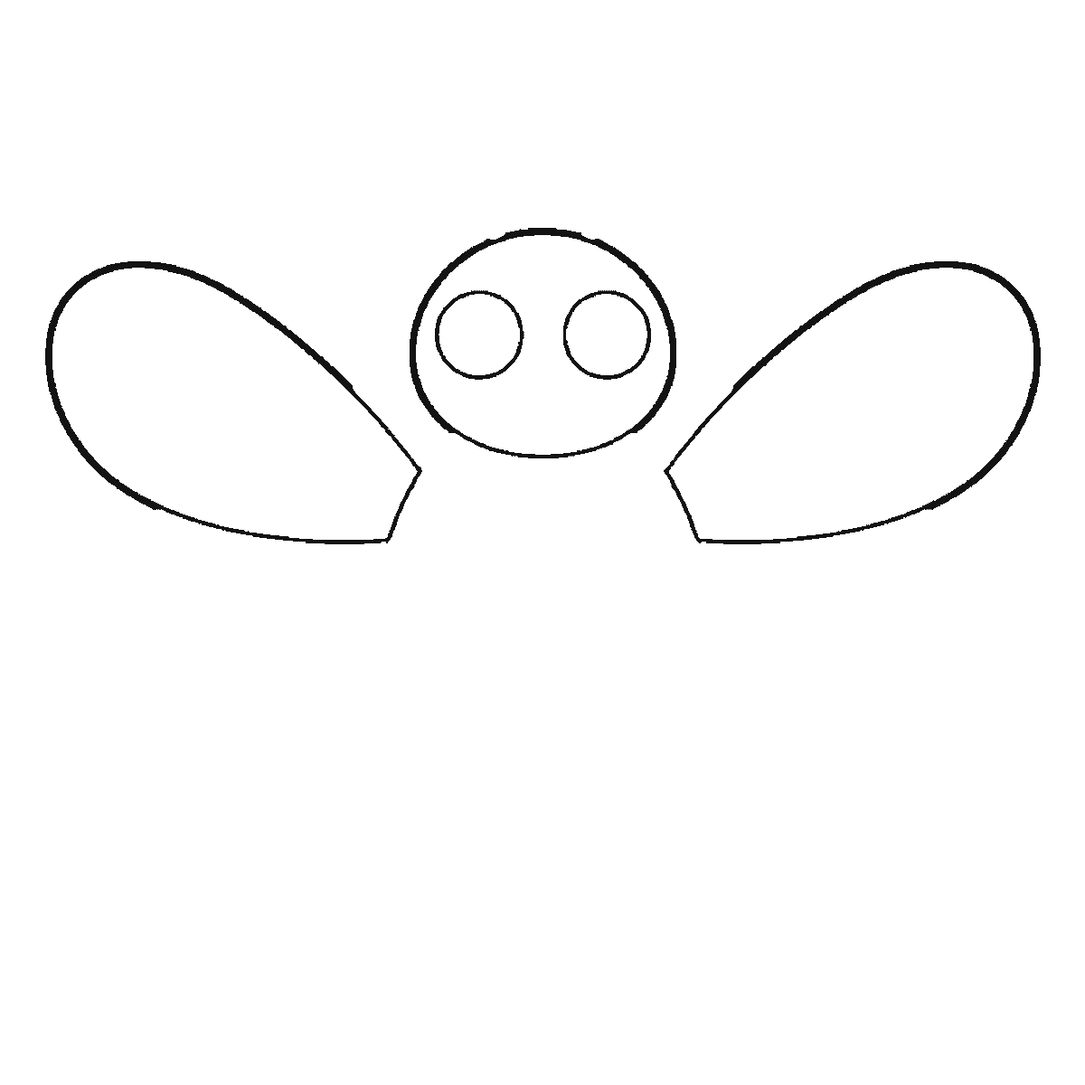 Step 1 of 6: Step-by-step drawing sheet: a bumblebee in flight seen from the front, built up over six frames from the wings and head to the striped body, legs and antennae, black outlines on white