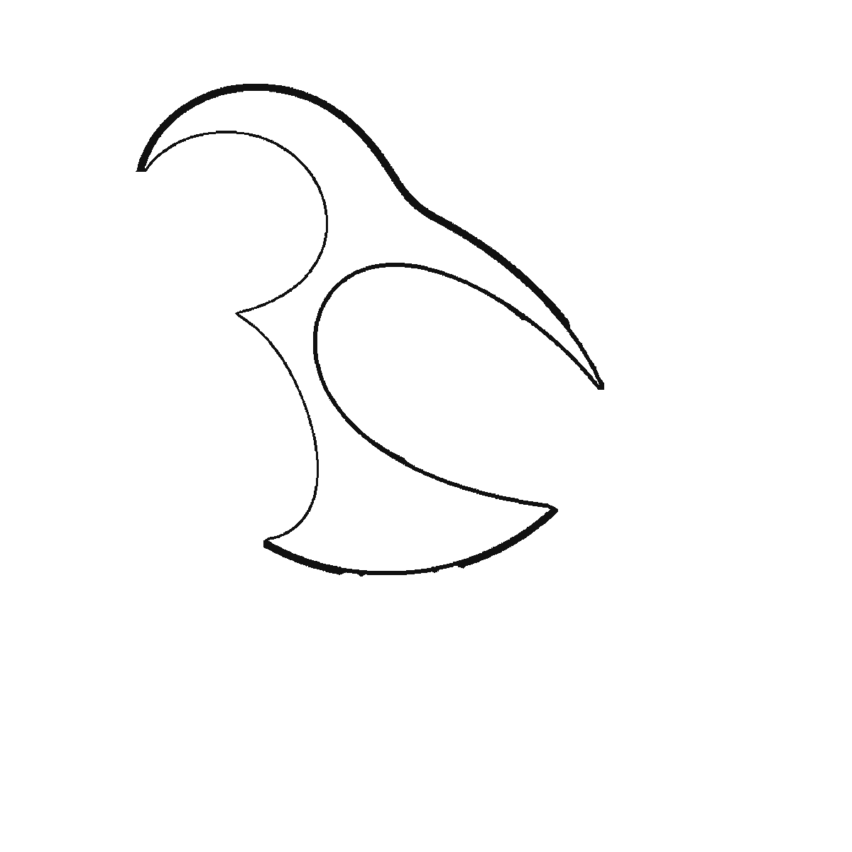 Step 1 of 6: Step-by-step drawing sheet: a small bird perched on a branch, built up over six frames from the body outline to the head, beak and wing together, then the tail feathers, the leafy branch, and the gripping feet last, black outlines on white