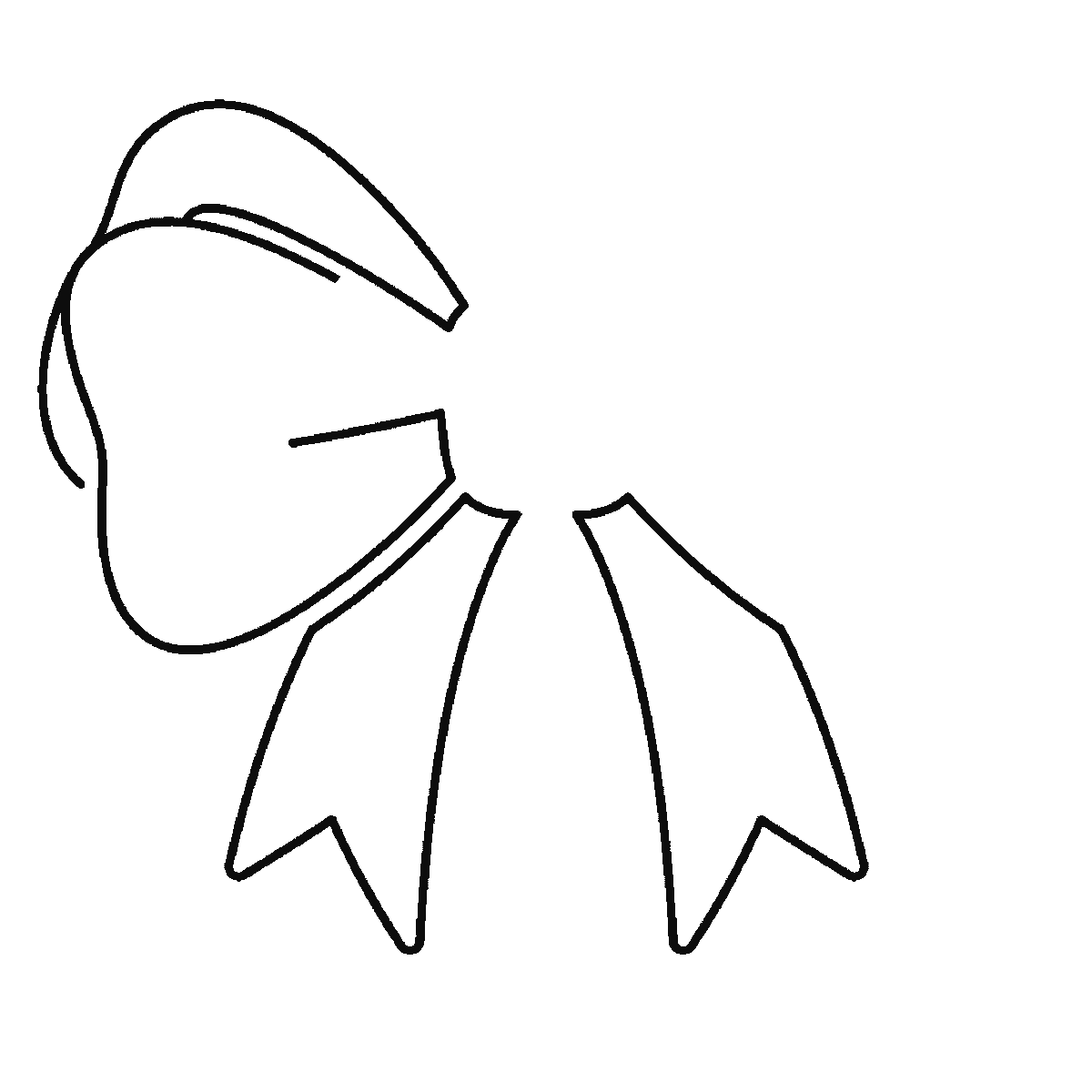 Step 2 of 6: Step-by-step drawing sheet: a tied ribbon bow, built up over six frames from the hanging tails to the loops, knot and folds, black outlines on white