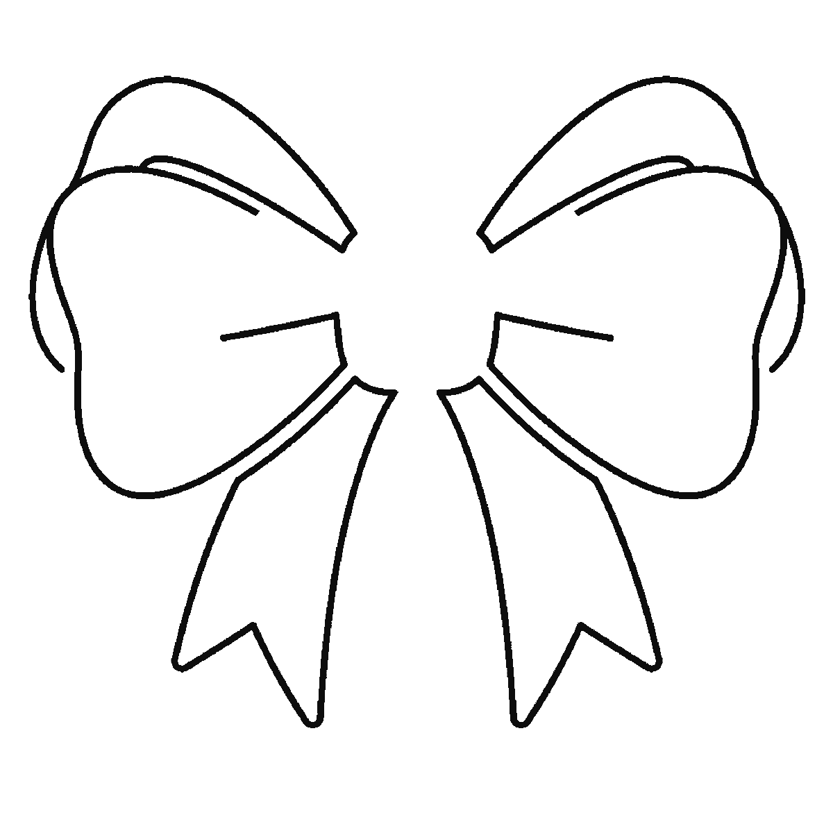Step 3 of 6: Step-by-step drawing sheet: a tied ribbon bow, built up over six frames from the hanging tails to the loops, knot and folds, black outlines on white