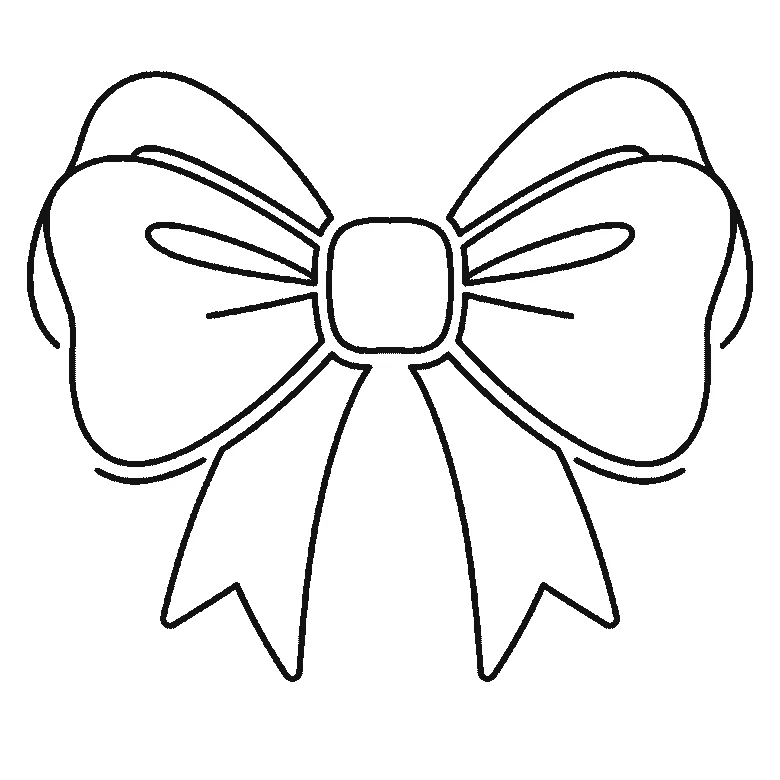 Step-by-step drawing sheet: a tied ribbon bow, built up over six frames from the hanging tails to the loops, knot and folds, black outlines on white