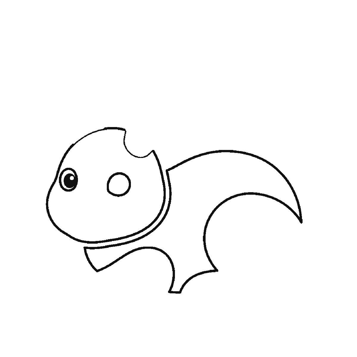 Step 2 of 6: Step-by-step drawing sheet: a bunny lying down with its paws stretched forward, built up over six frames from the head to the body, long ears and fluffy tail, black outlines on white