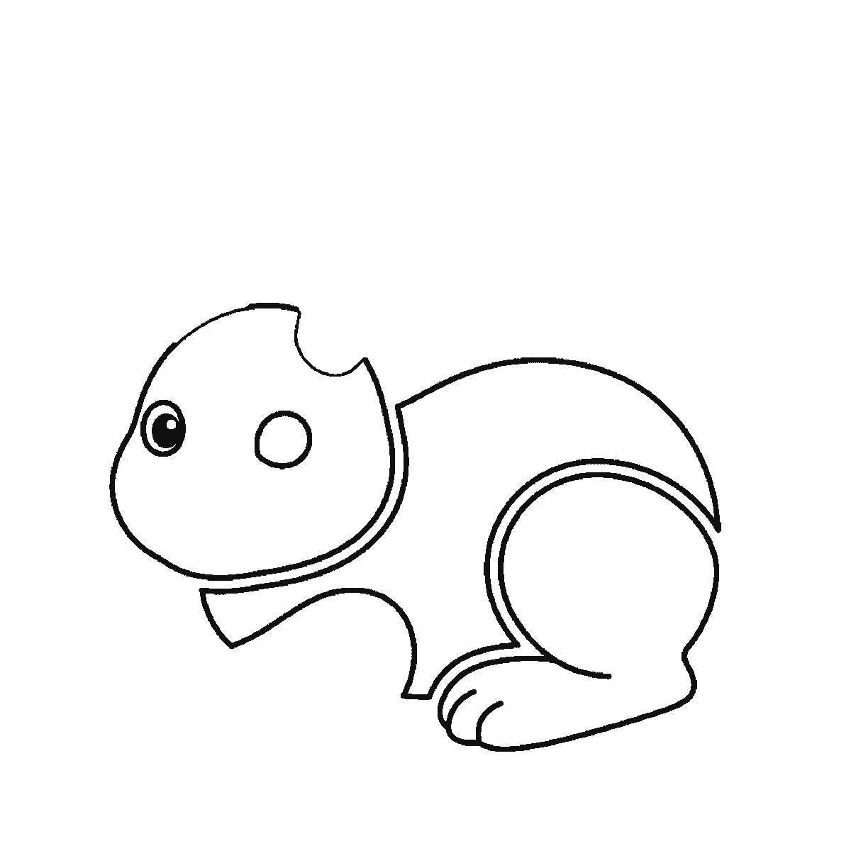 Step 3 of 6: Step-by-step drawing sheet: a bunny lying down with its paws stretched forward, built up over six frames from the head to the body, long ears and fluffy tail, black outlines on white