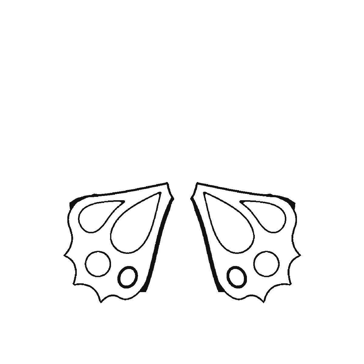 Step 1 of 6: Step-by-step drawing sheet: a butterfly seen from above, built up over six frames from the two lower wings to the upper pair, then their spots and teardrop markings, and the body and antennae last, black outlines on white