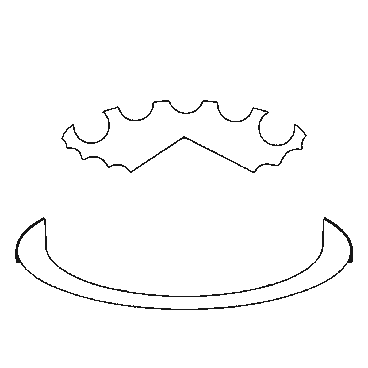Step 1 of 6: Step-by-step drawing sheet: a round two-layer cake on a plate with a slice cut out, built up over six frames from the wavy notched icing rim and the plate’s front edge to both cut faces showing the layers, with the five cherries last, black outlines on white