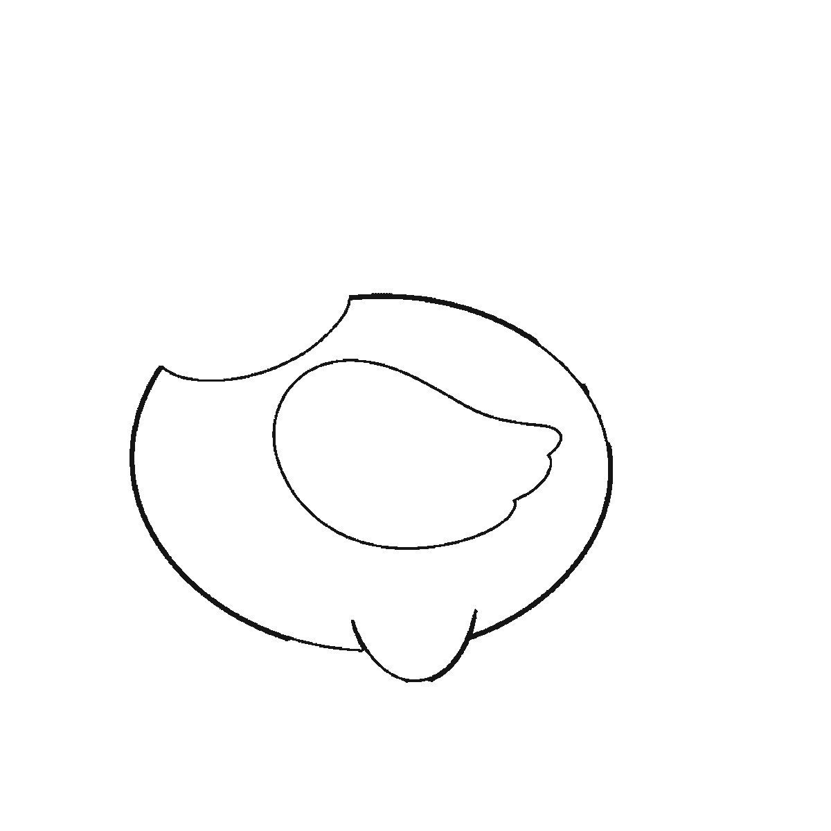 Step 1 of 6: Step-by-step drawing sheet: a plump hen standing side-on, built up over six frames from the body alone to the head and folded wing, then the neck, the comb and the legs, with the beak, wattle and eye last, black outlines on white