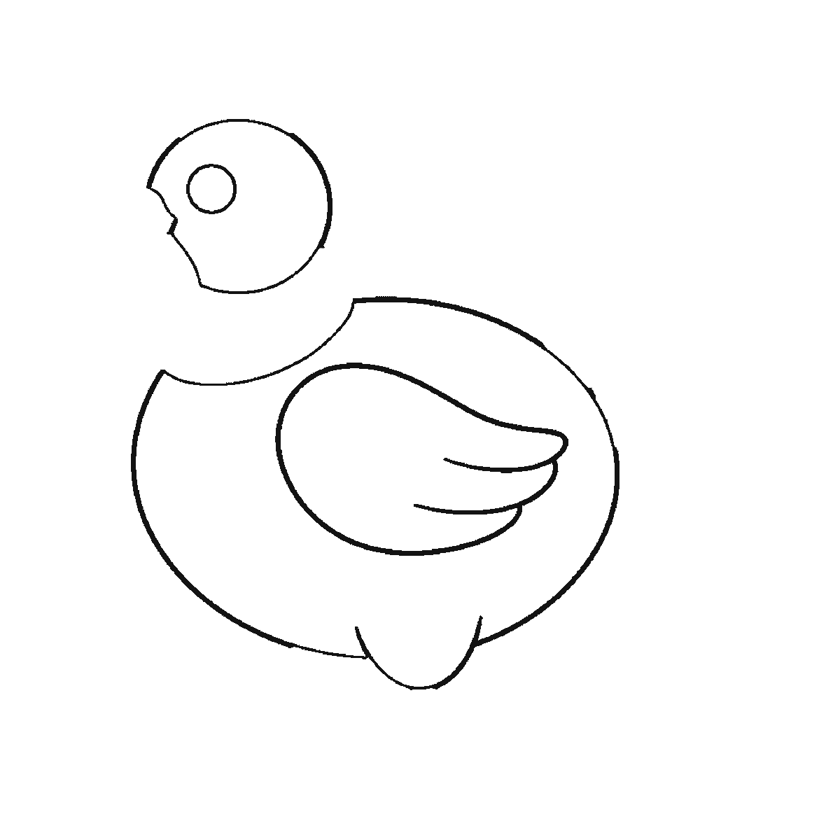 Step 2 of 6: Step-by-step drawing sheet: a plump hen standing side-on, built up over six frames from the body alone to the head and folded wing, then the neck, the comb and the legs, with the beak, wattle and eye last, black outlines on white