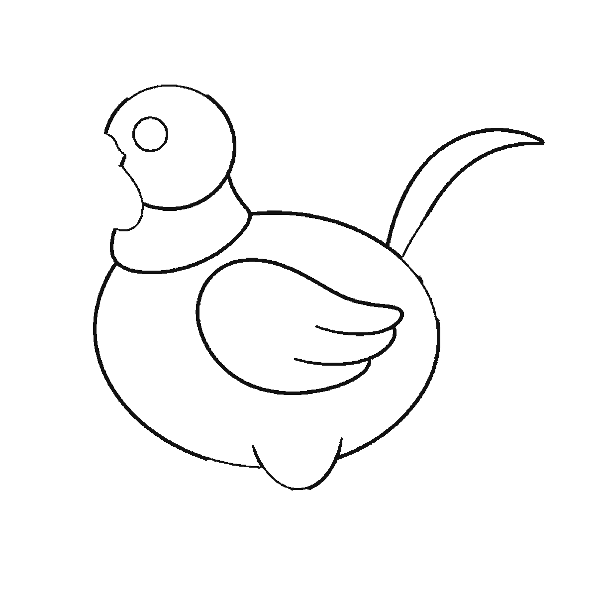 Step 3 of 6: Step-by-step drawing sheet: a plump hen standing side-on, built up over six frames from the body alone to the head and folded wing, then the neck, the comb and the legs, with the beak, wattle and eye last, black outlines on white