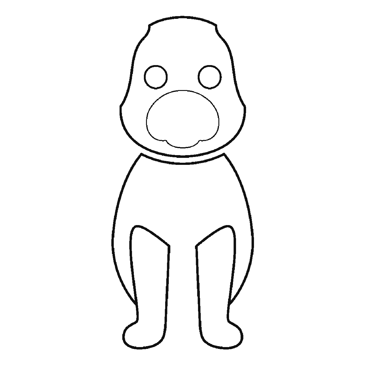 Step 2 of 6: Step-by-step drawing sheet: a dog sitting upright seen from the front, built up over six frames from the head alone to the body and front legs, then the haunches, the two floppy ears, the curled tail and the eyes, black outlines on white