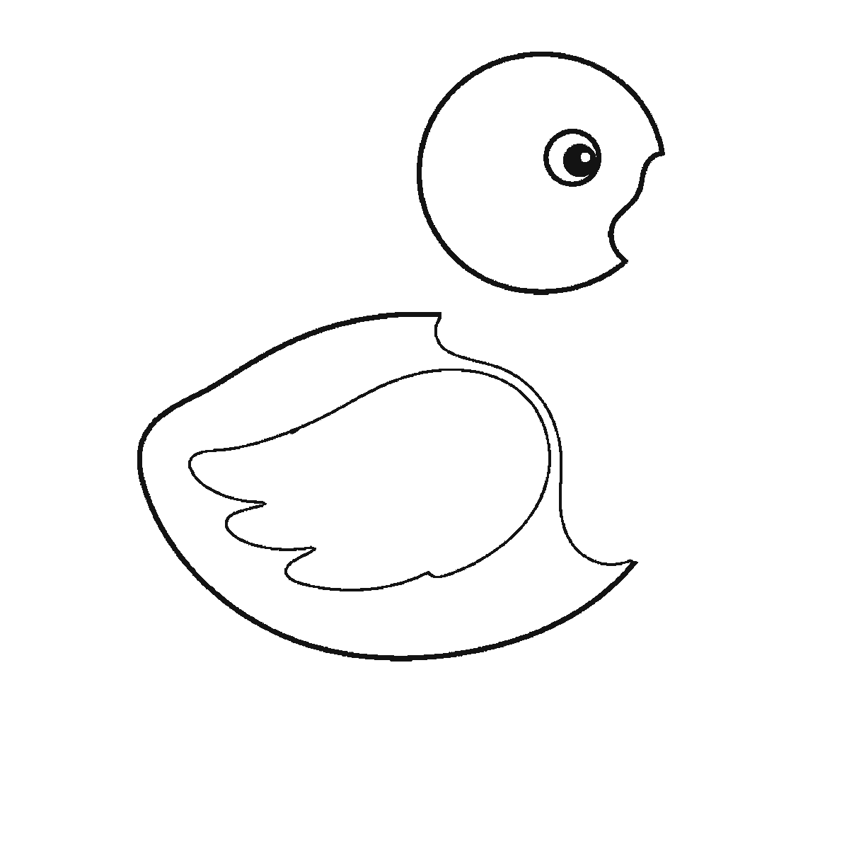 Step 2 of 6: Step-by-step drawing sheet: a duck standing in profile, built up over six frames from the folded wing to the head, body, bill and webbed feet, black outlines on white