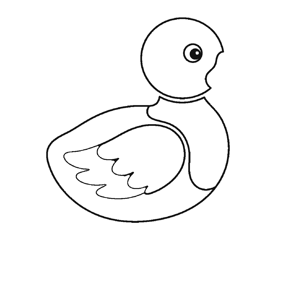 Step 3 of 6: Step-by-step drawing sheet: a duck standing in profile, built up over six frames from the folded wing to the head, body, bill and webbed feet, black outlines on white