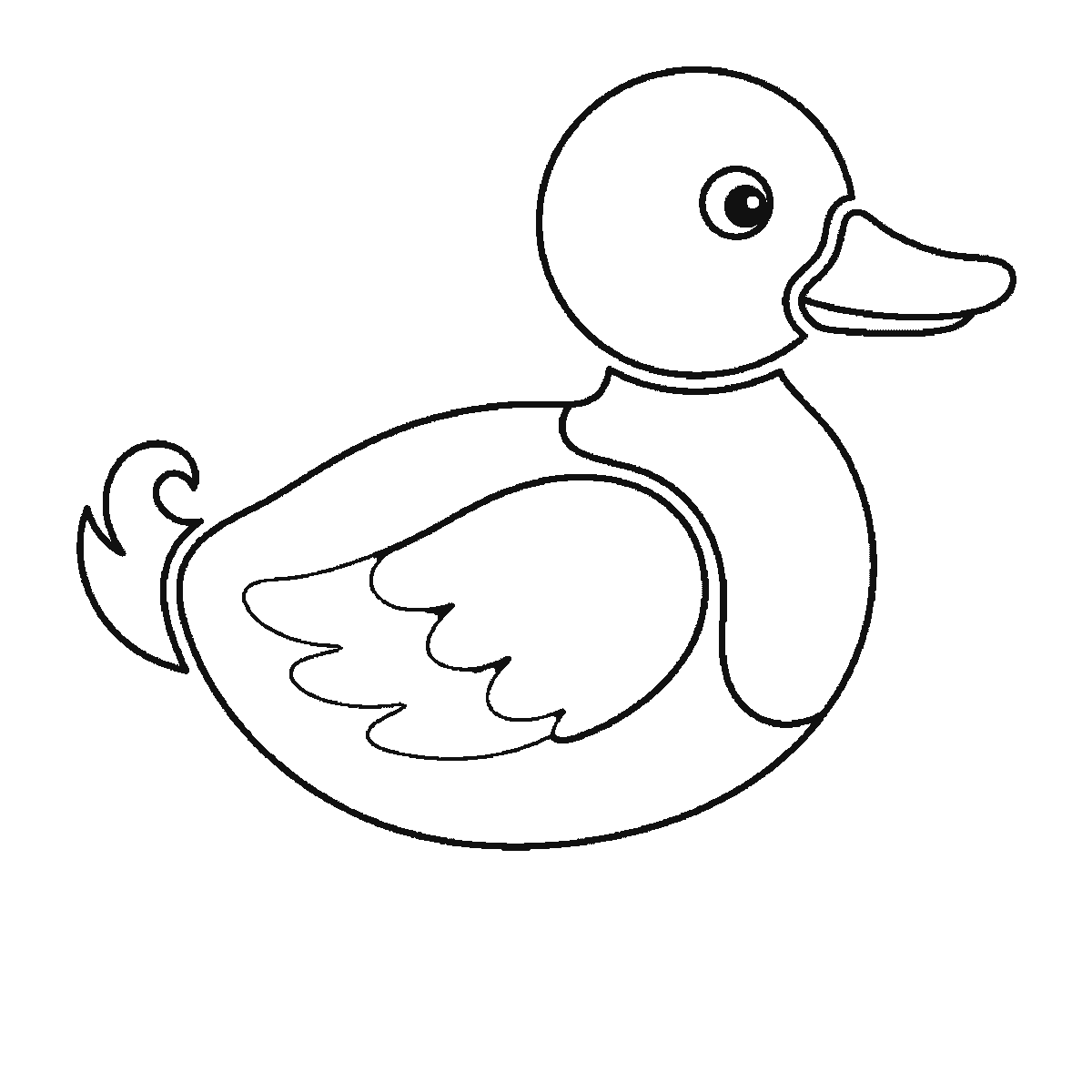 Step 4 of 6: Step-by-step drawing sheet: a duck standing in profile, built up over six frames from the folded wing to the head, body, bill and webbed feet, black outlines on white