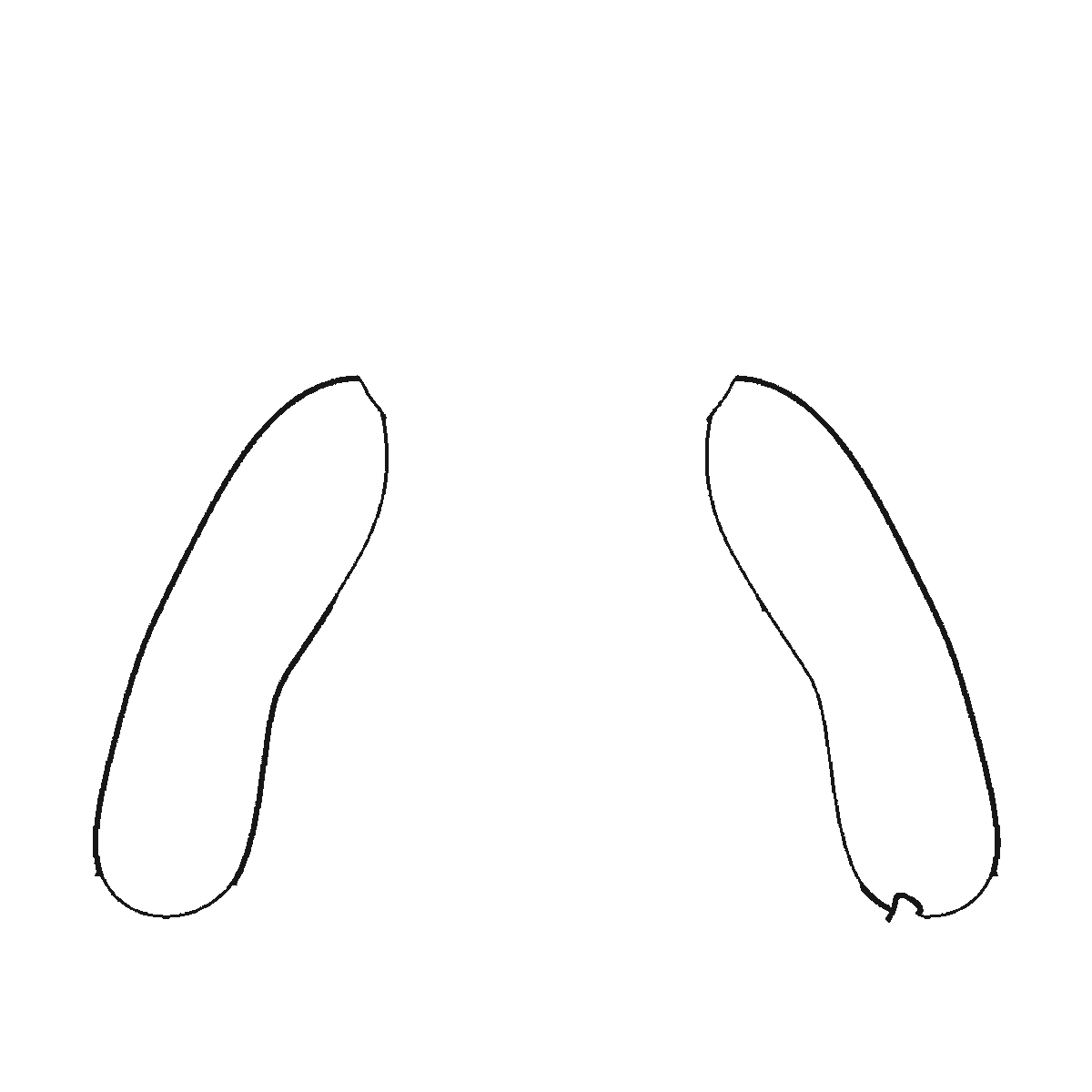 Step 1 of 6: Step-by-step drawing sheet: a gorilla sitting upright, built up over six frames from the two long arms alone to the head and belly, then the chest panel and the face with both eye outlines and the legs, with the mouth, the hands, the filled pupils and a banana last, black outlines on white