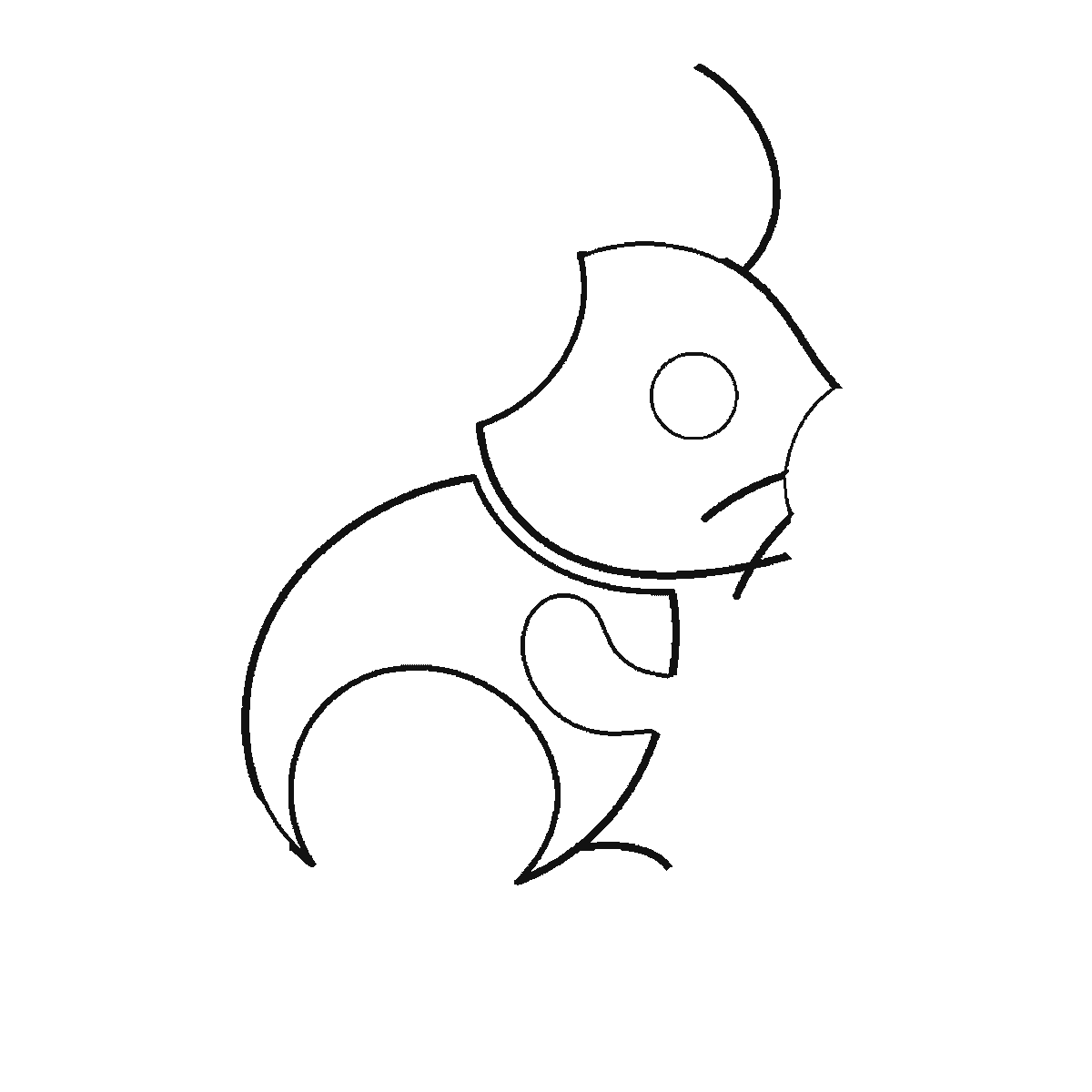 Step 1 of 6: Step-by-step drawing sheet: a small mouse beside a wedge of cheese, built up over six frames from the head and back together to the ears, then the cheese and the long curling tail, with the whiskers, nose and eye last, black outlines on white