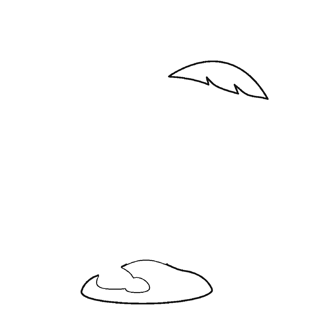 Step 1 of 6: Step-by-step drawing sheet: a palm tree on a mound of ground, built up over six frames from one frond and the ground to the other six fronds two at a time, then the banded trunk, with the top and bottom trunk sections and three coconuts last, black outlines on white