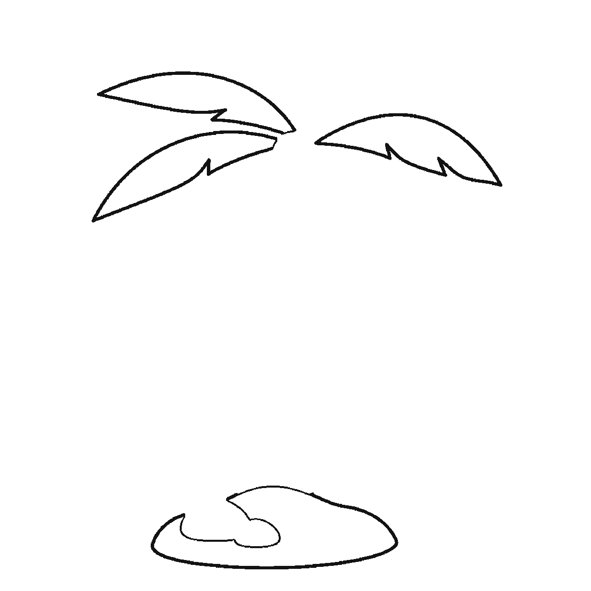 Step 2 of 6: Step-by-step drawing sheet: a palm tree on a mound of ground, built up over six frames from one frond and the ground to the other six fronds two at a time, then the banded trunk, with the top and bottom trunk sections and three coconuts last, black outlines on white
