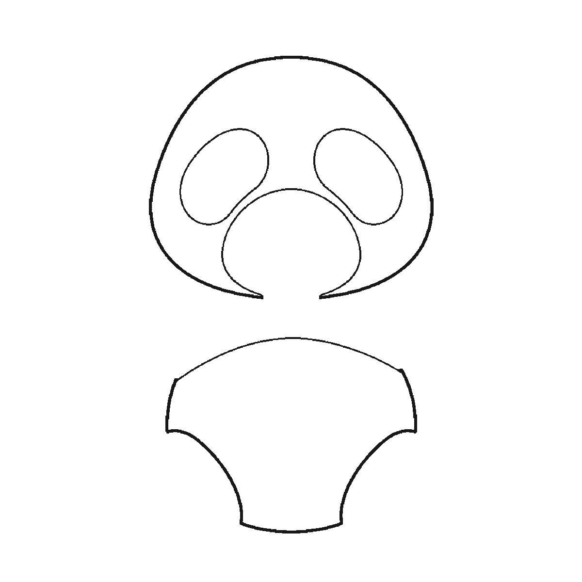 Step 1 of 6: Step-by-step drawing sheet: a giant panda sitting upright seen from the front, built up over six frames from the head and eye patches to the body, ears and bamboo stalk, black outlines on white