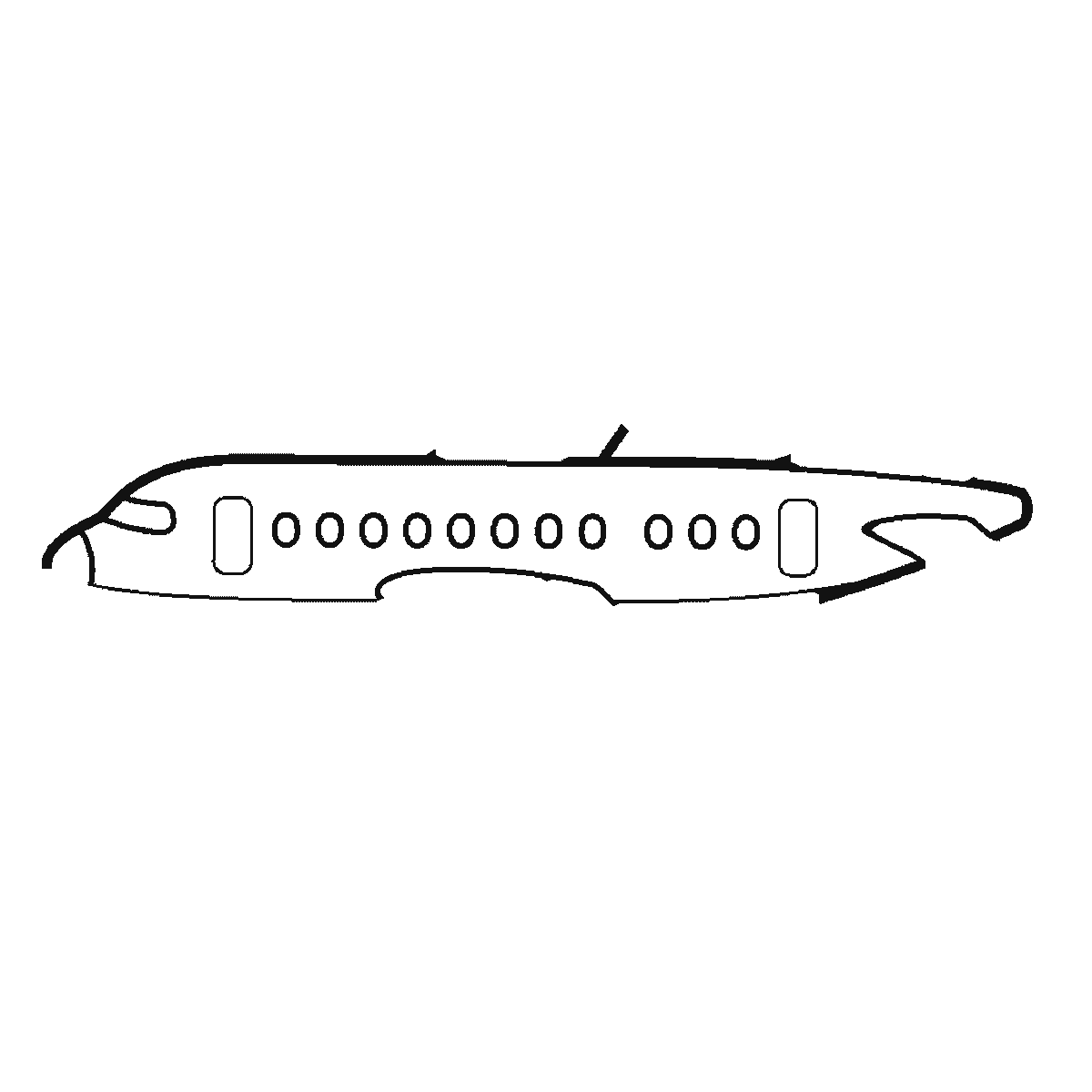 Step 1 of 6: Step-by-step drawing sheet: a passenger aeroplane seen from the side at a slight angle, built up over six frames from the fuselage with its cockpit, cabin windows and doors to the near swept wing, the tail fin, the tailplane and engine, and the far wing last, black outlines on white