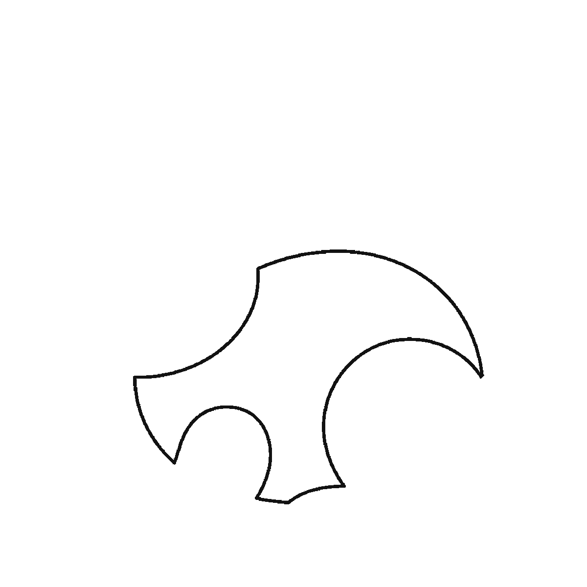 Step 1 of 6: Step-by-step drawing sheet: a rabbit sitting in profile, built up over six frames from the body to the folded hind leg, the head, the front paw, and the two long ears and round tail last, black outlines on white