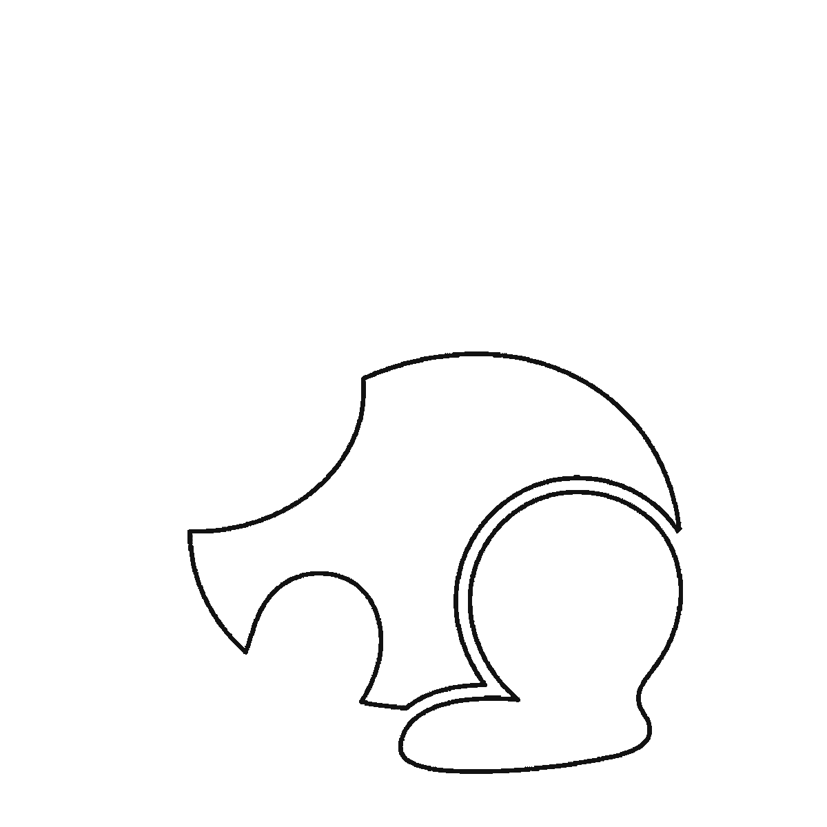 Step 2 of 6: Step-by-step drawing sheet: a rabbit sitting in profile, built up over six frames from the body to the folded hind leg, the head, the front paw, and the two long ears and round tail last, black outlines on white
