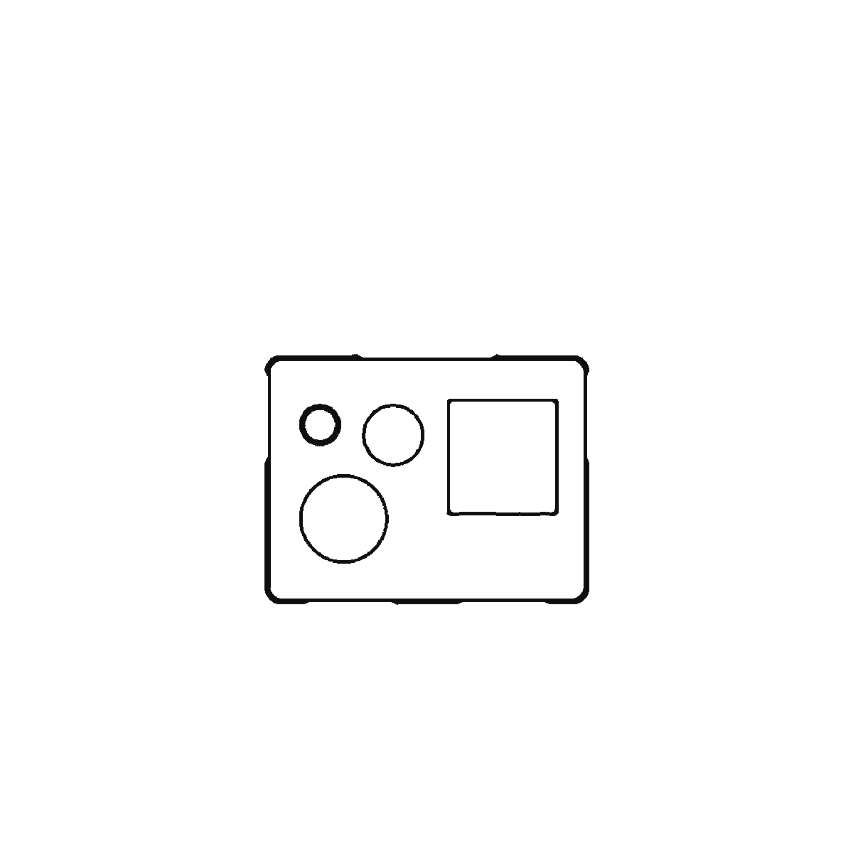 Step 1 of 6: Step-by-step drawing sheet: a boxy robot standing front-on, built up over six frames from the panelled body to the head and face, then the legs and broad feet, the segmented arms and claw hands, and the antenna last, black outlines on white