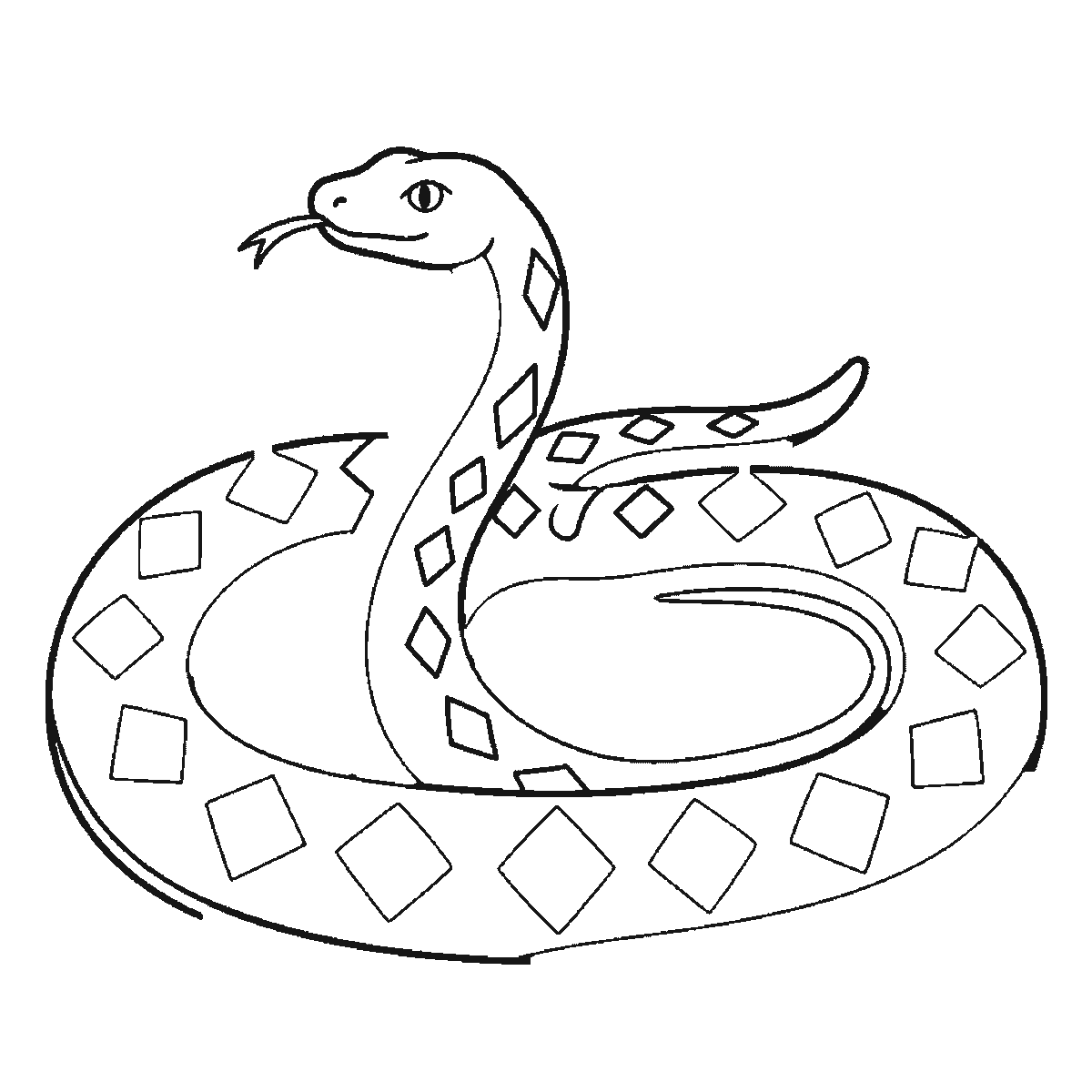 Step 2 of 6: Step-by-step drawing sheet: a snake coiled in two loops with its head raised, built up over six frames from almost the whole coil to the inner edge and diamond markings, black outlines on white