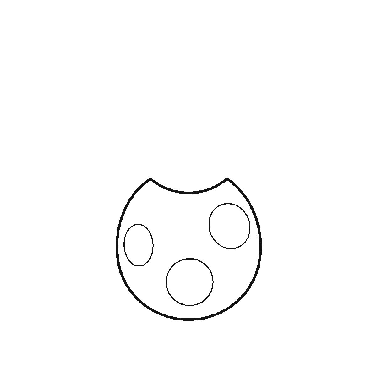 Step 1 of 6: Step-by-step drawing sheet: a friendly cartoon spider facing forward, built up over six frames from the patched oval body to the head, then the eight legs in opposite pairs, with the filled pupils and the hanging thread last, black outlines on white
