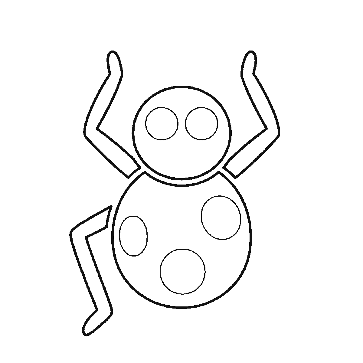 Step 3 of 6: Step-by-step drawing sheet: a friendly cartoon spider facing forward, built up over six frames from the patched oval body to the head, then the eight legs in opposite pairs, with the filled pupils and the hanging thread last, black outlines on white